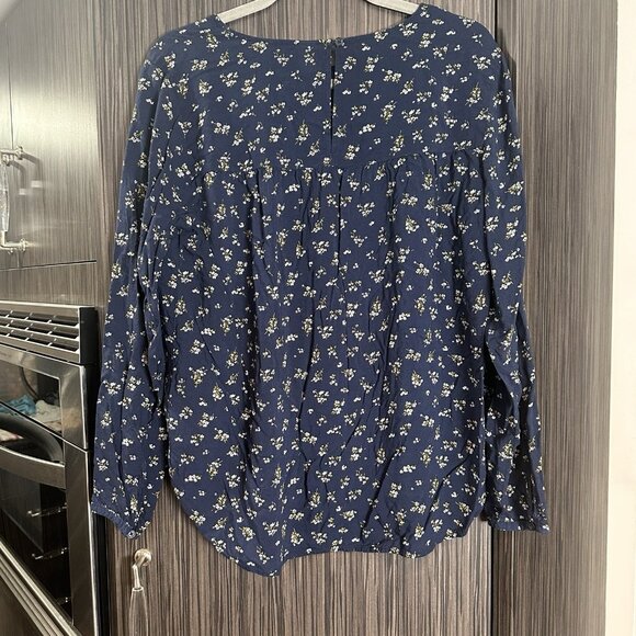Old Navy Navy Yellow Ditsy Floral Peasant Blouse Large Boho Cottagecore - Picture 7 of 14